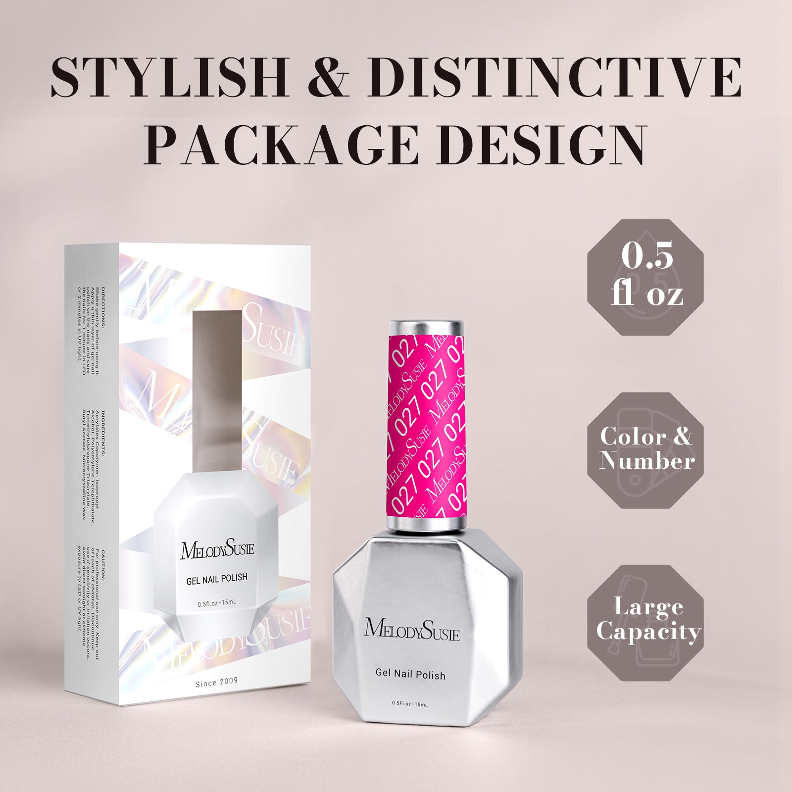 027 Peony Pink - TPO-Free Faster UV Curing Gel Nail Polish 0.5 fl oz/15ml - 图片4