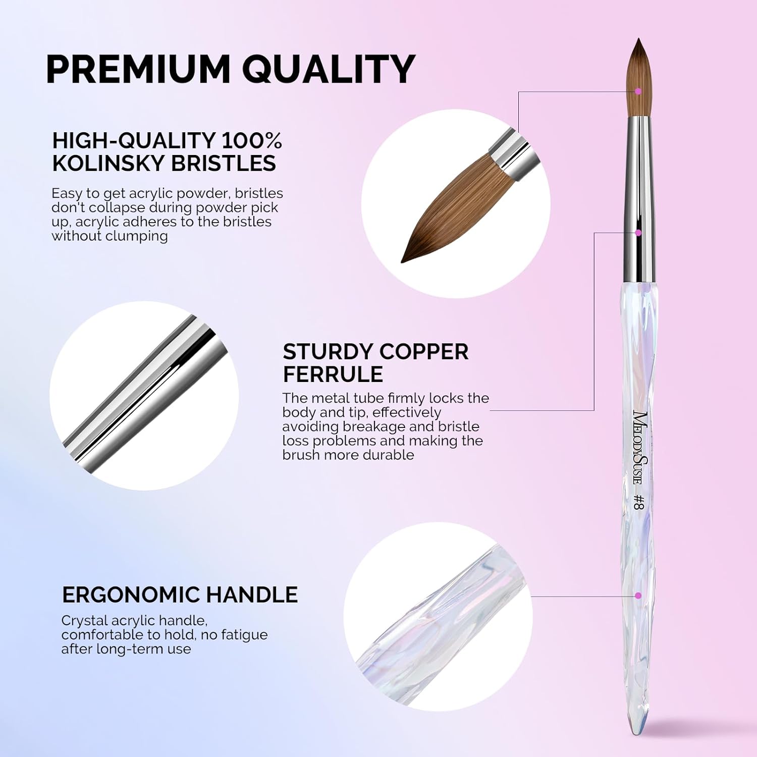 100% Kolinsky Acrylic Nail Brush - 图片2