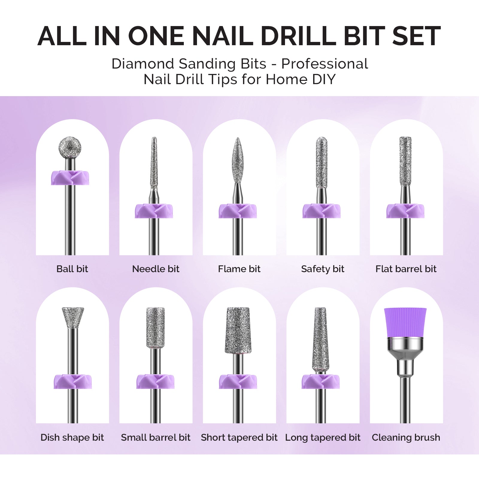 10Pcs Diamond Nail Drill Bit Set with 40Pcs Sanding Bands (#120#180#240 Grits) - 图片2