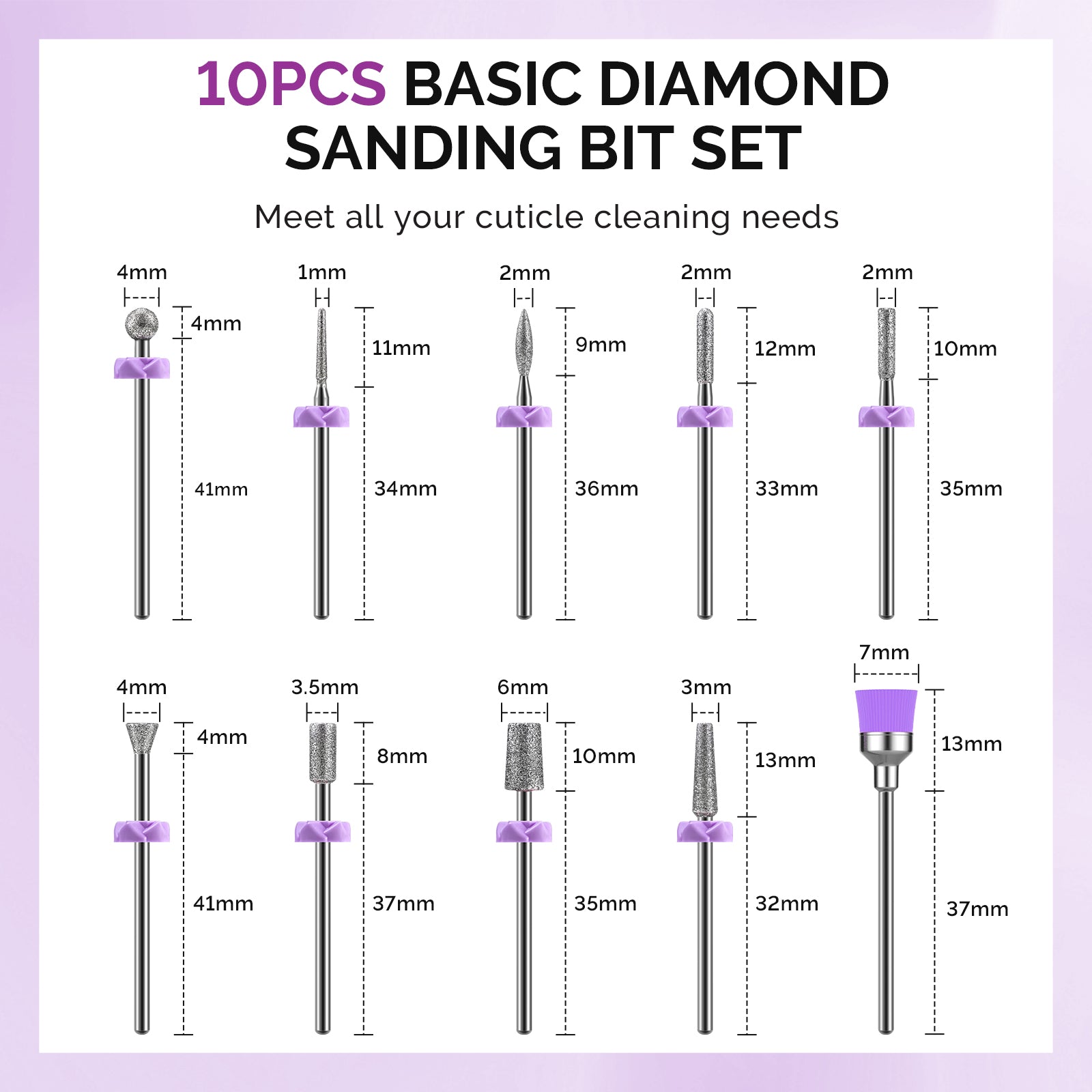 10Pcs Diamond Nail Drill Bit Set with 40Pcs Sanding Bands (#120#180#240 Grits) - 图片3