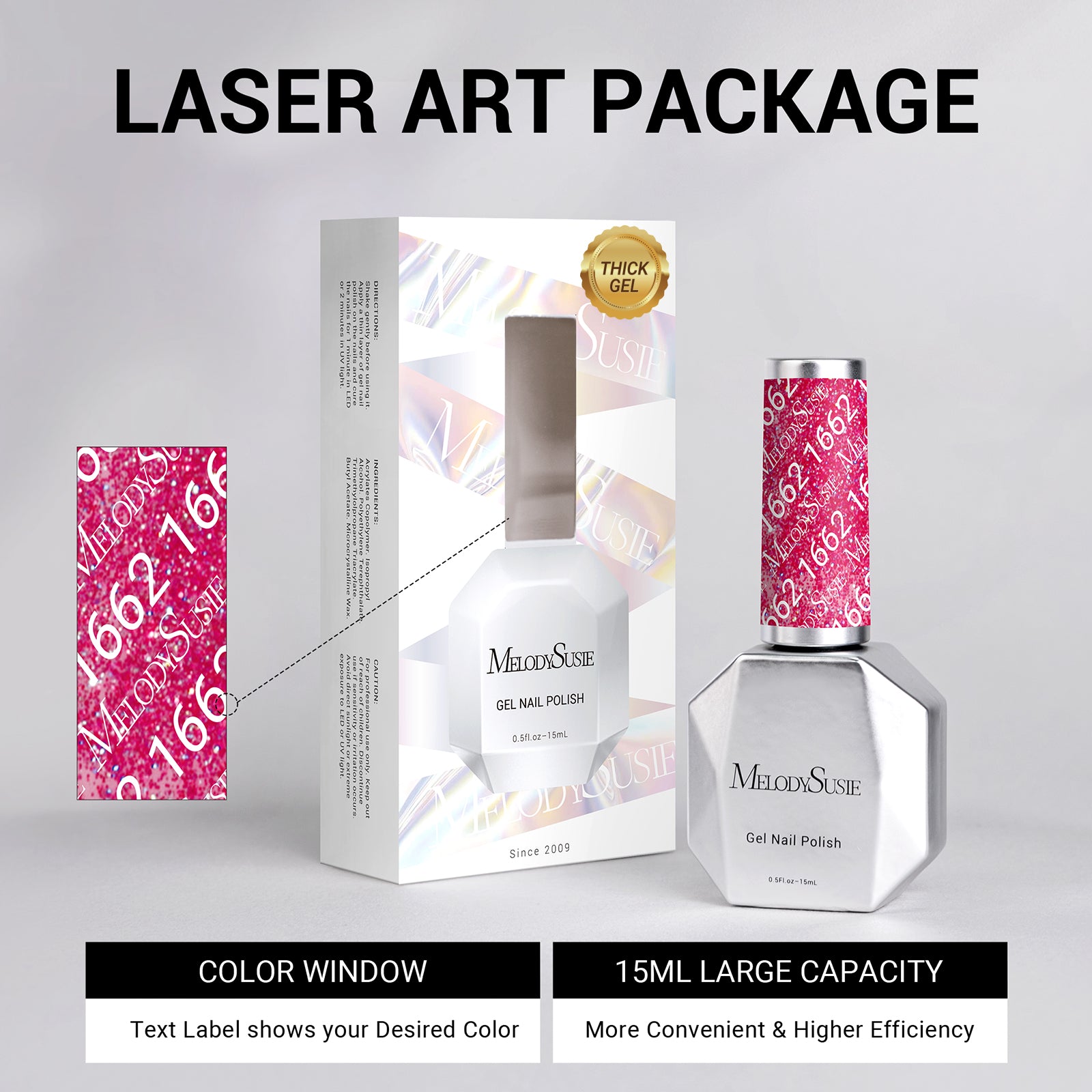 1662 Dazzling Pink - TPO-Free Thick Gel Nail Polish(15ml) - 图片6