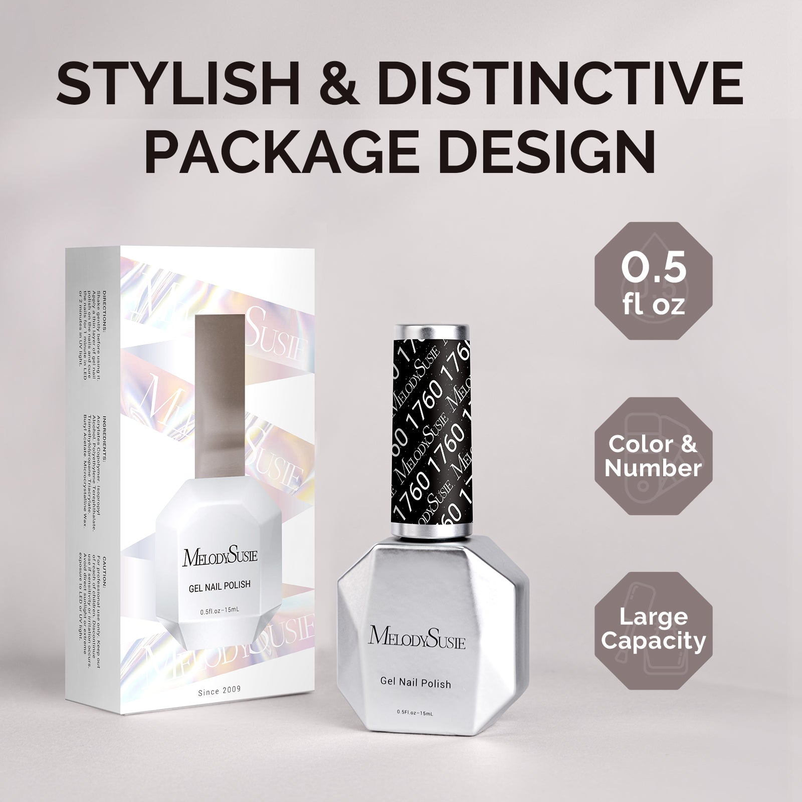 1760 Disco Black - TPO-Free Faster UV Curing Gel Nail Polish 0.5 fl oz/15ml - 图片6