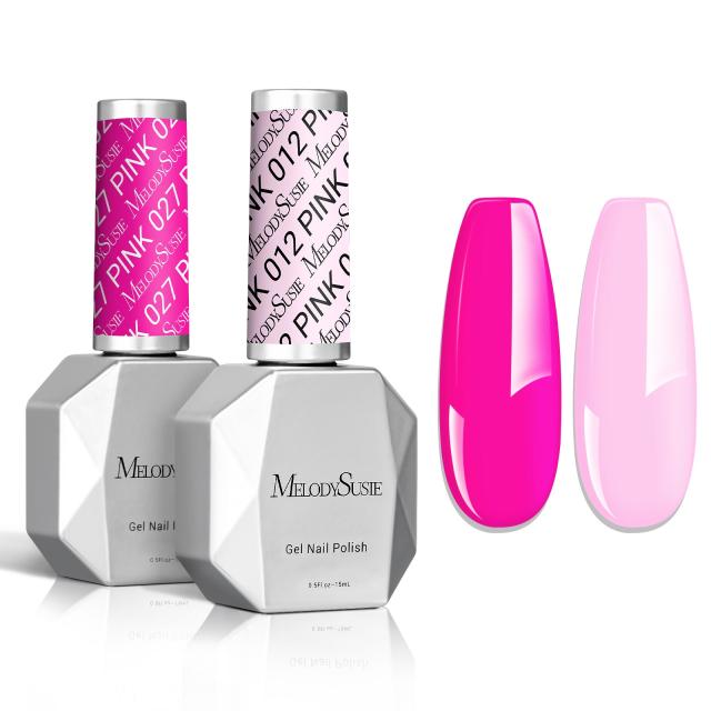 2 Pack 15ml TPO-Free Thick Gel Nail Polish (027 Neon Pink and 012 Pretty Pink)