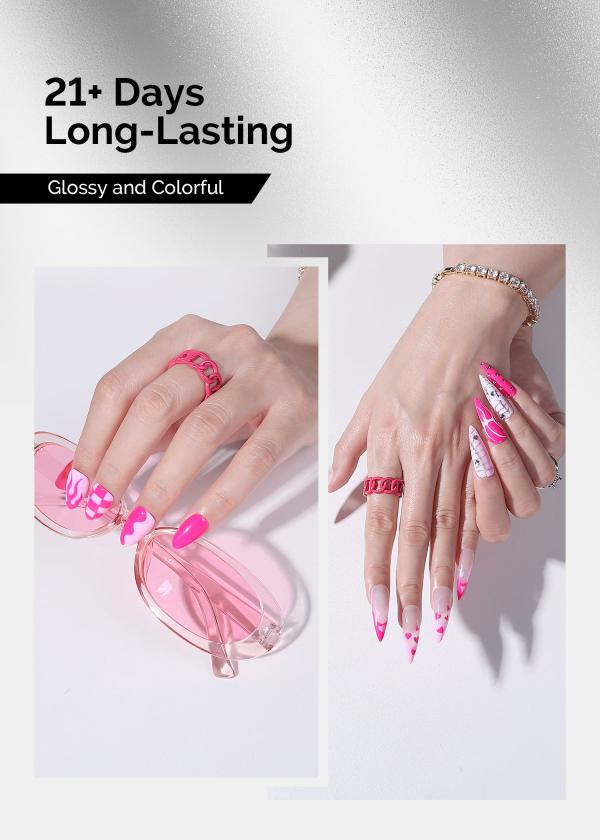 2 Pack 15ml TPO-Free Thick Gel Nail Polish (027 Neon Pink and 012 Pretty Pink)