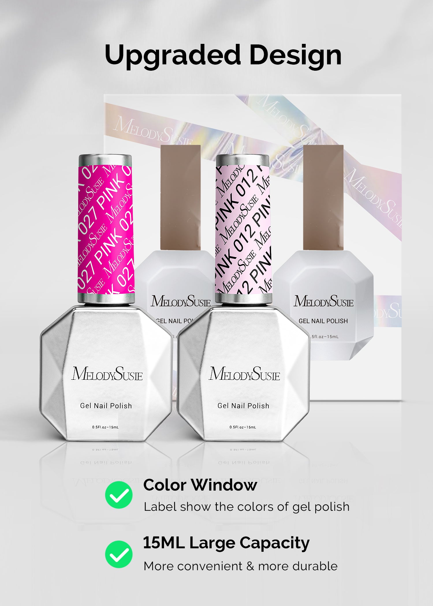 2 Pack 15ml TPO-Free Thick Gel Nail Polish (027 Neon Pink and 012 Pretty Pink) - 图片5