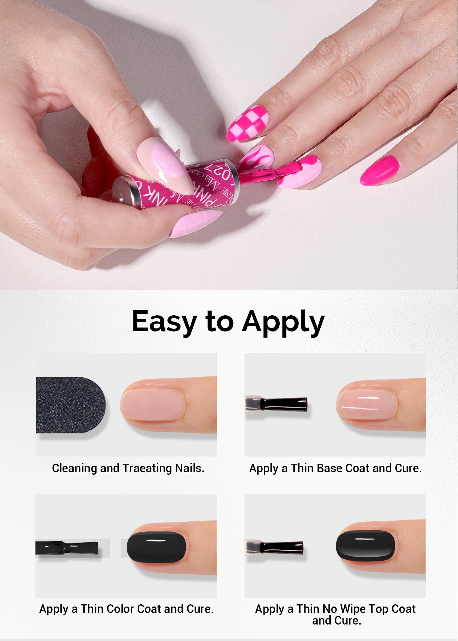 2 Pack 15ml TPO-Free Thick Gel Nail Polish (027 Neon Pink and 012 Pretty Pink) - 图片6