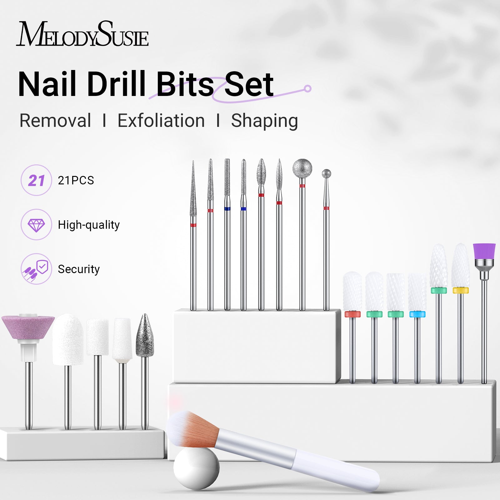21Pcs Ceramic Diamond Carbide Nail Drill Bits Set - 图片2