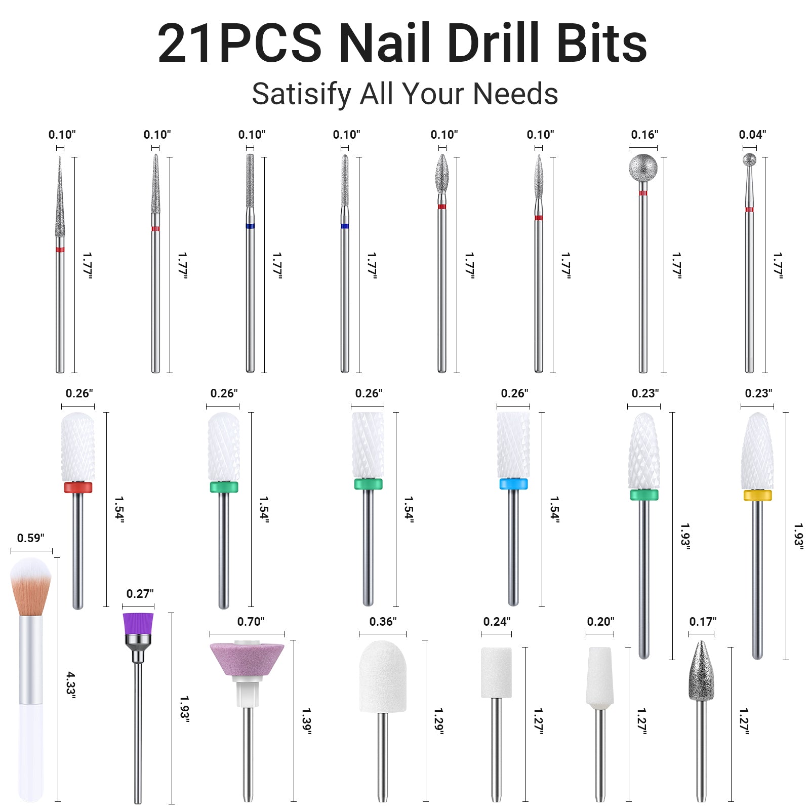 21Pcs Ceramic Diamond Carbide Nail Drill Bits Set - 图片8