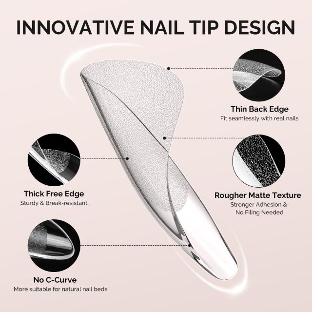 300Pcs Half Matte Clear Acrylic Full Cover Nail Tips