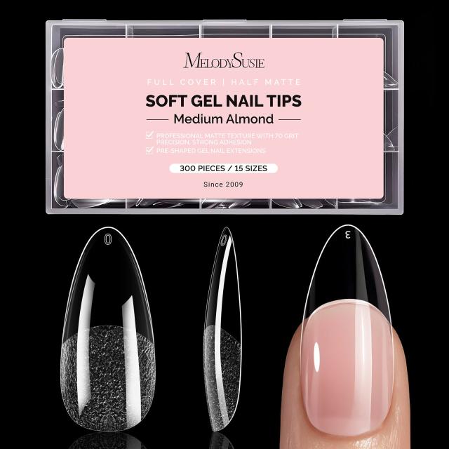 300Pcs Half Matte Clear Acrylic Full Cover Nail Tips