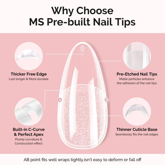 300Pcs Half Matte Clear Acrylic Full Cover Pre-Built Nail Tips & 20g Solid Nail Glue Gel