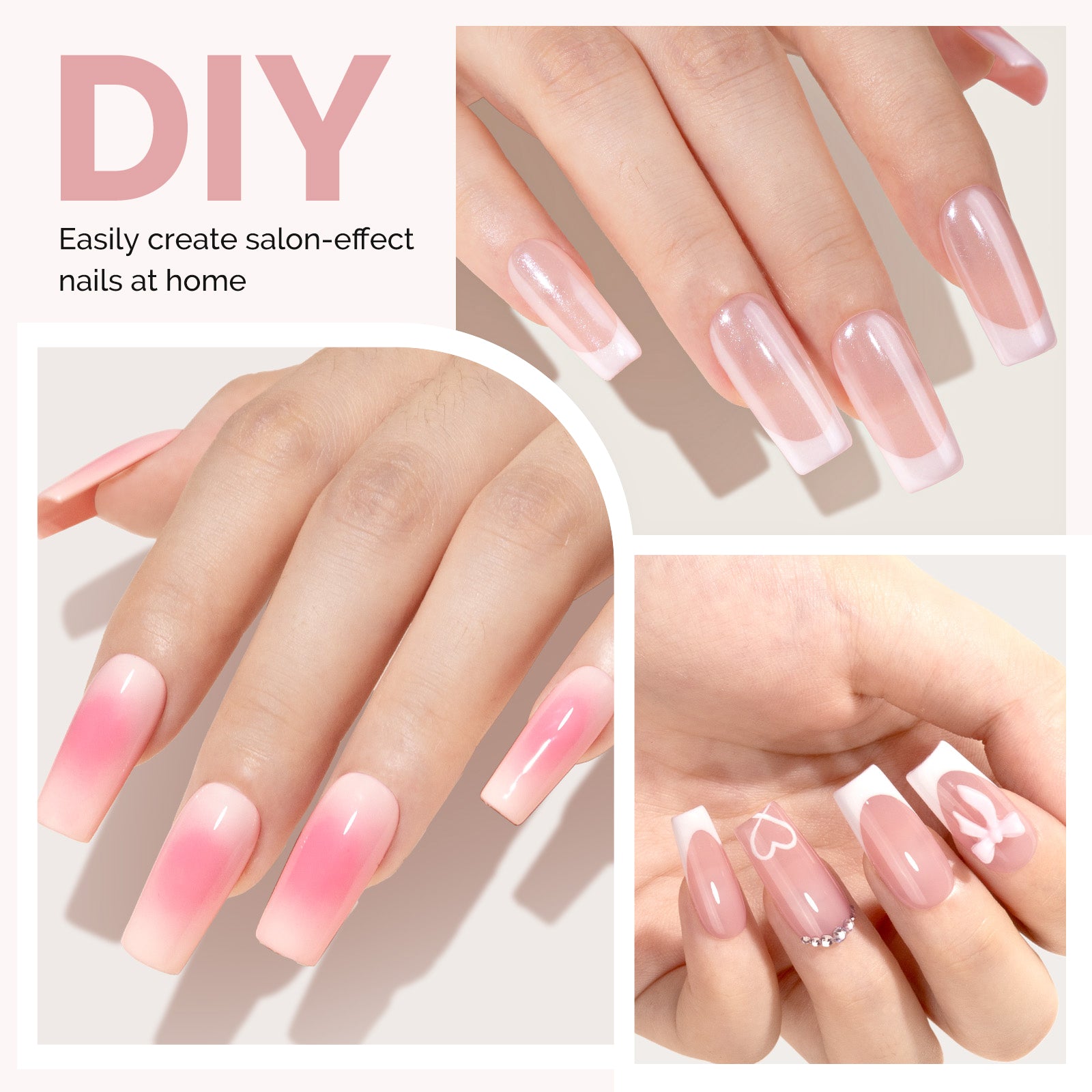 300Pcs Half Matte Clear Acrylic Full Cover Pre-Built Nail Tips & 20g Solid Nail Glue Gel - 图片18