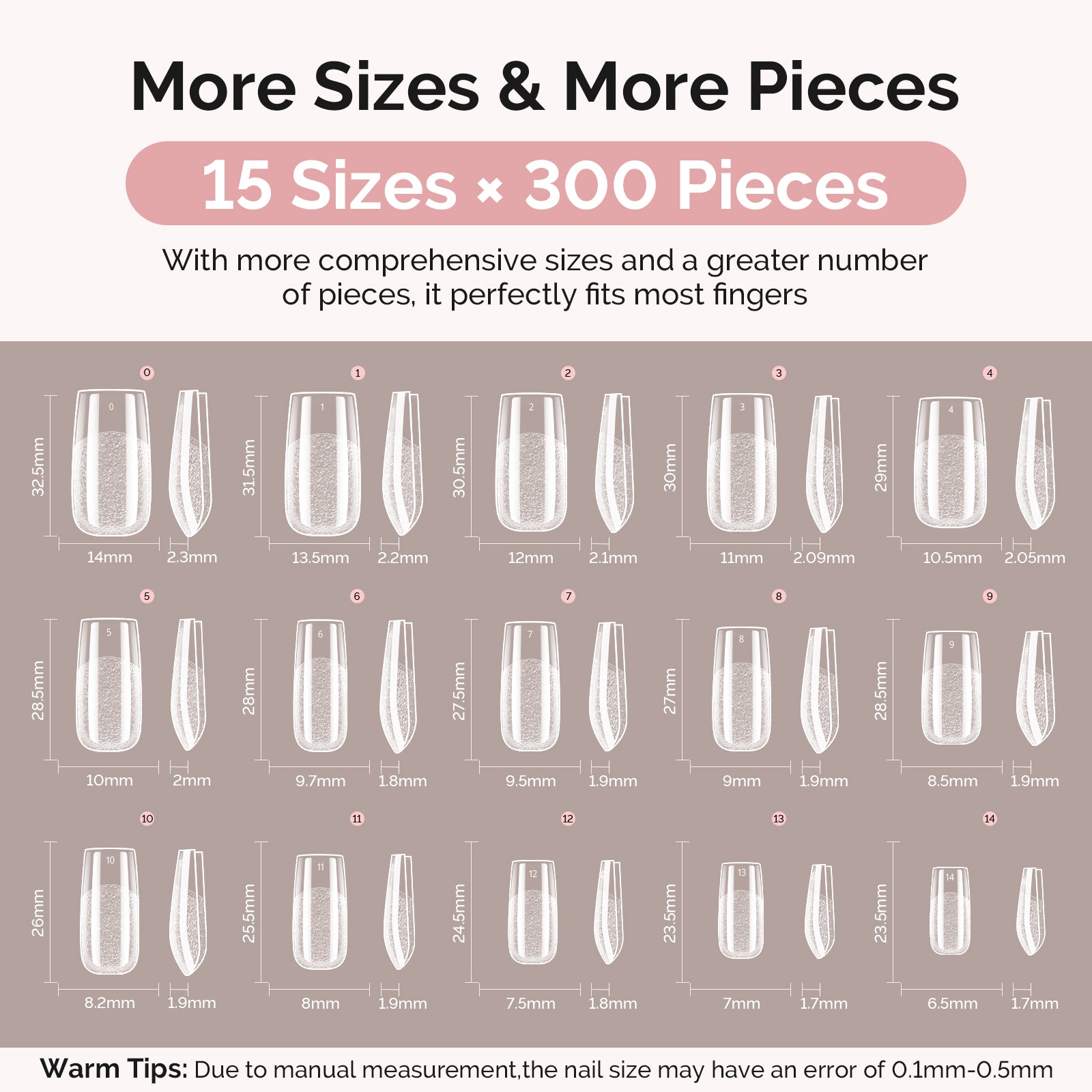 300Pcs Half Matte Clear Acrylic Full Cover Pre-Built Nail Tips & 20g Solid Nail Glue Gel - 图片20