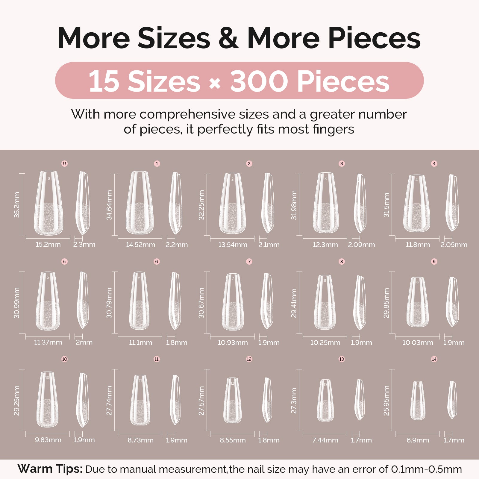 300Pcs Half Matte Clear Acrylic Full Cover Pre-Built Nail Tips & 20g Solid Nail Glue Gel - 图片6