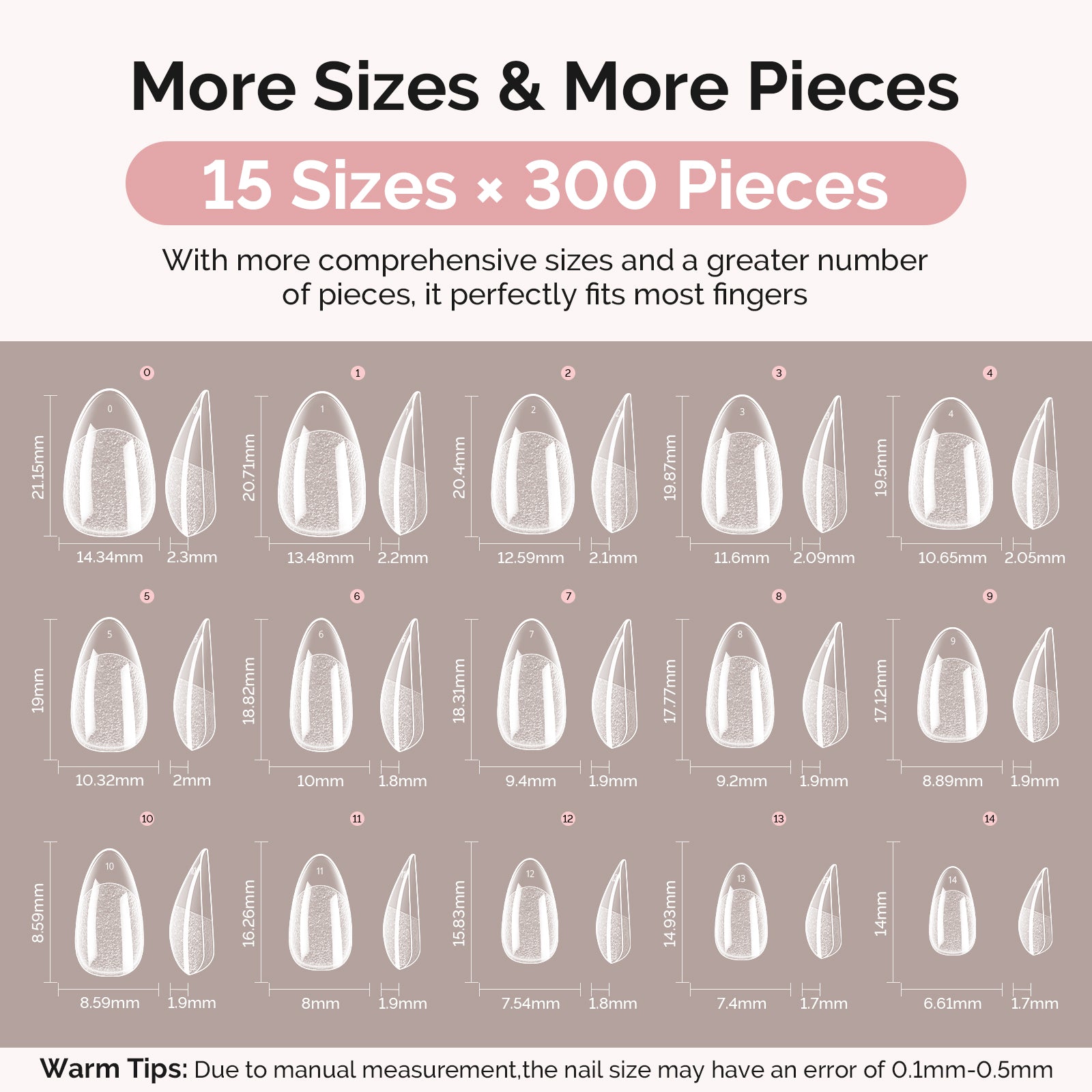 300Pcs Half Matte Clear Acrylic Full Cover Pre-Built Nail Tips & 20g Solid Nail Glue Gel - 图片13