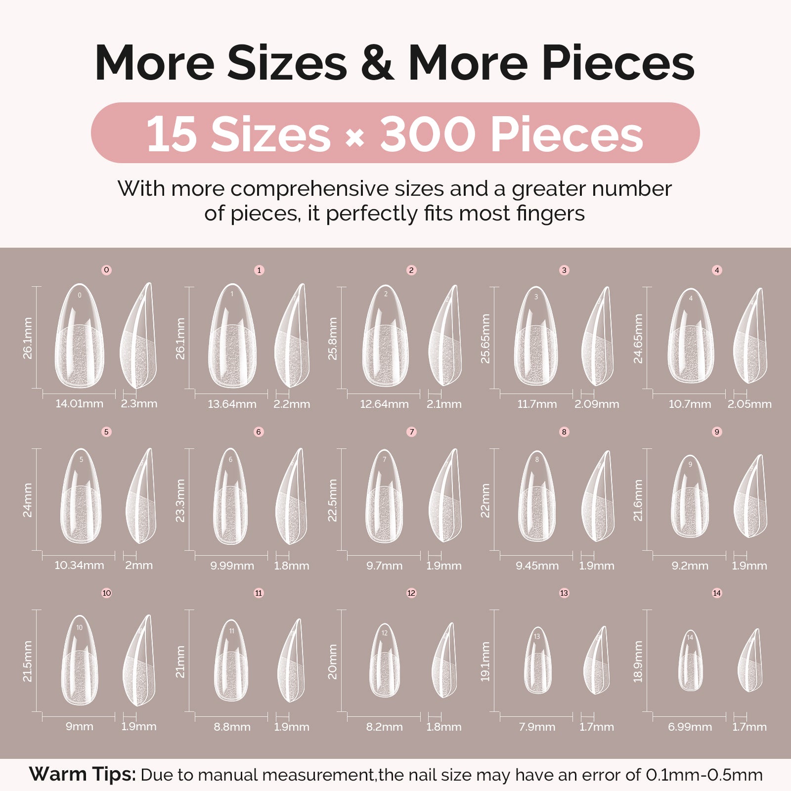 300Pcs Half Matte Clear Acrylic Full Cover Pre-Built Nail Tips & 20g Solid Nail Glue Gel - 图片27