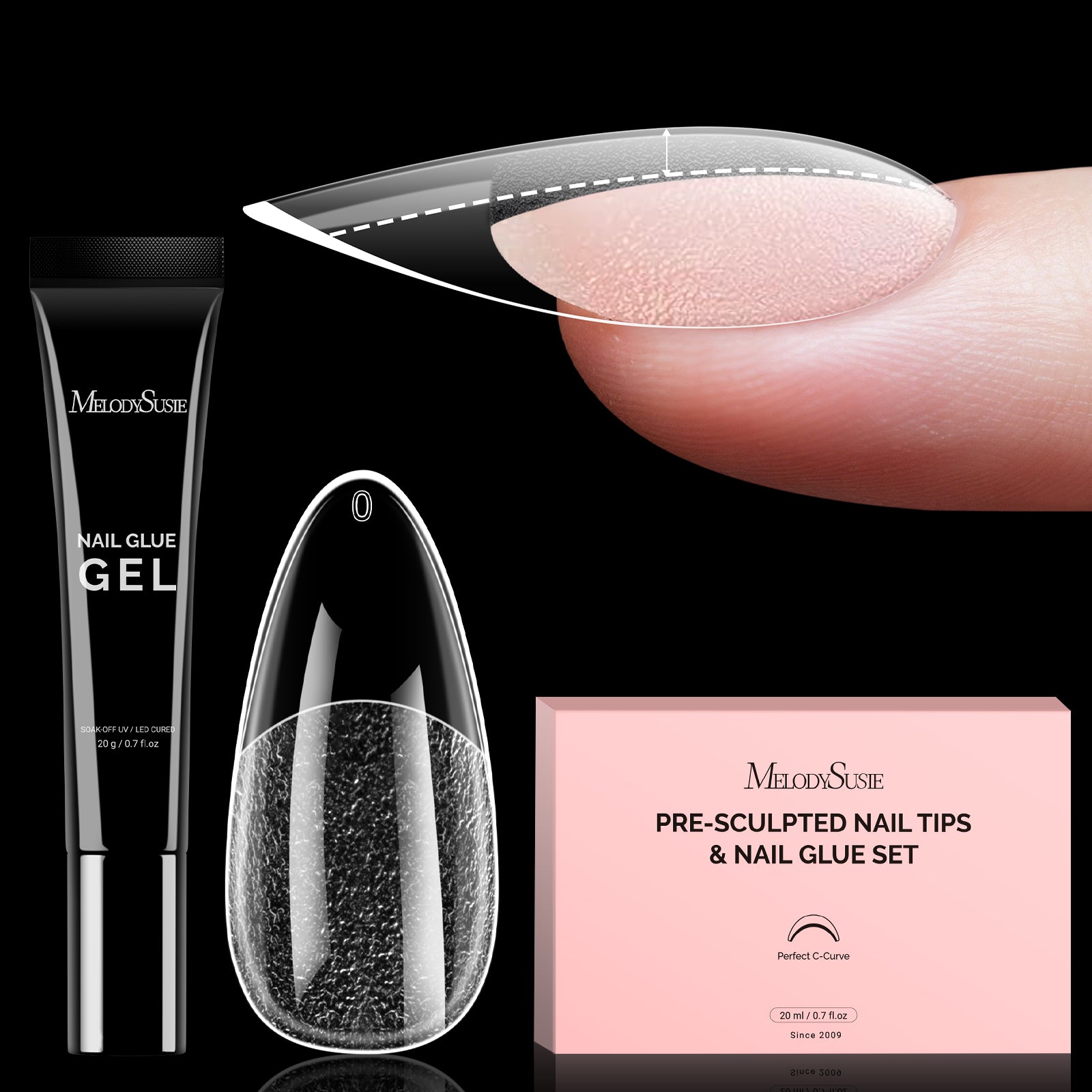 300Pcs Half Matte Clear Acrylic Full Cover Pre-Built Nail Tips & 20g Solid Nail Glue Gel - 图片22