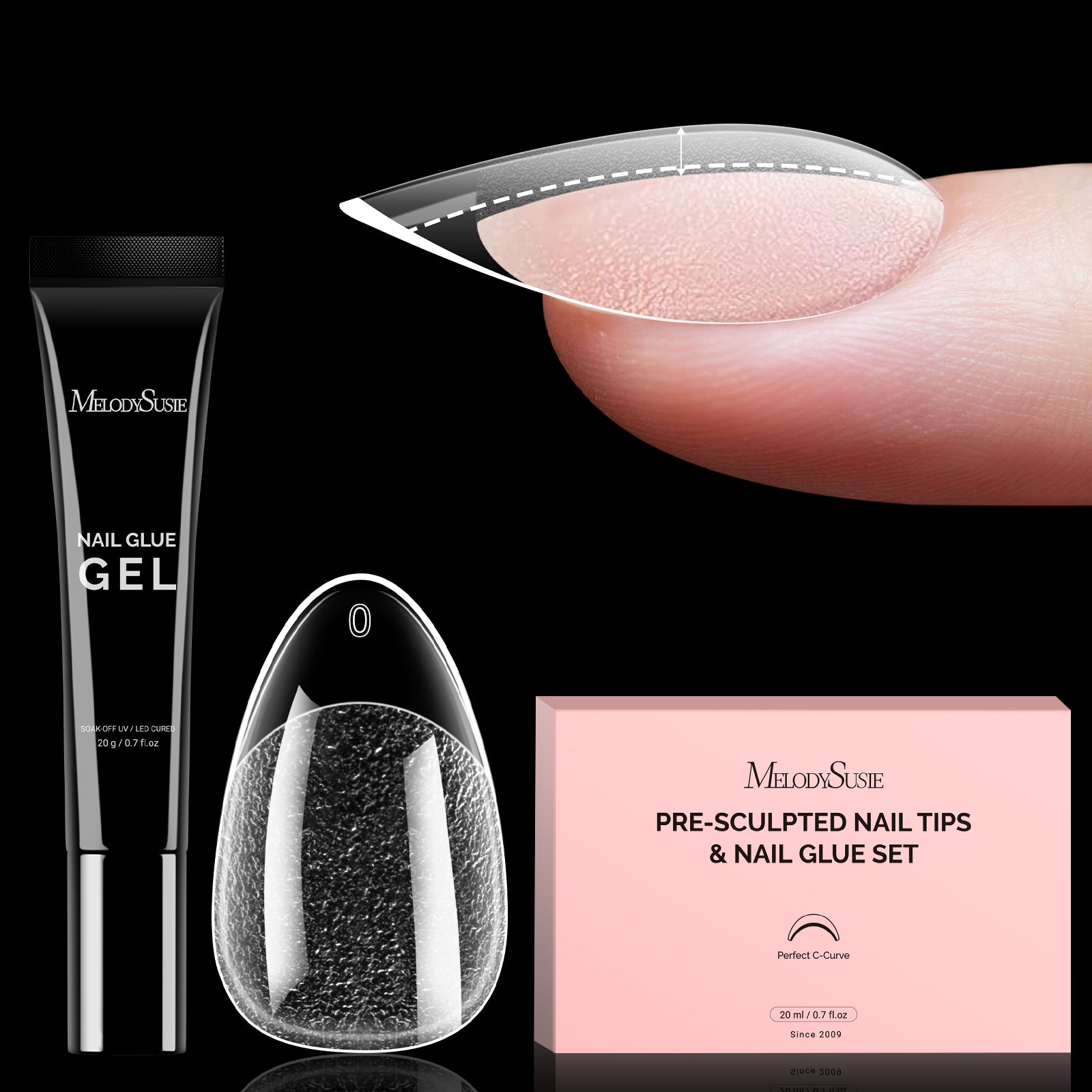 300Pcs Half Matte Clear Acrylic Full Cover Pre-Built Nail Tips & 20g Solid Nail Glue Gel - 图片8