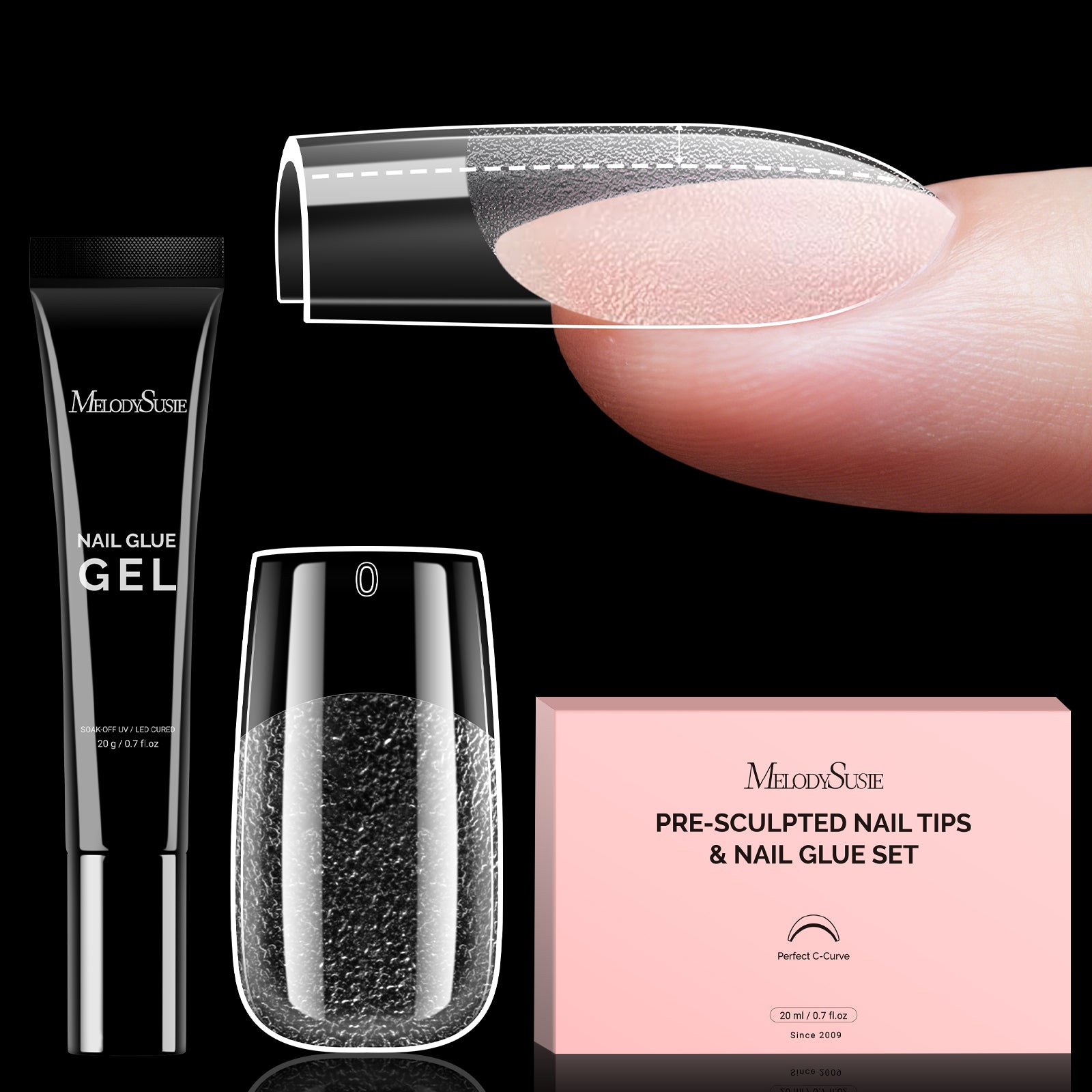 300Pcs Half Matte Clear Acrylic Full Cover Pre-Built Nail Tips & 20g Solid Nail Glue Gel - 图片15