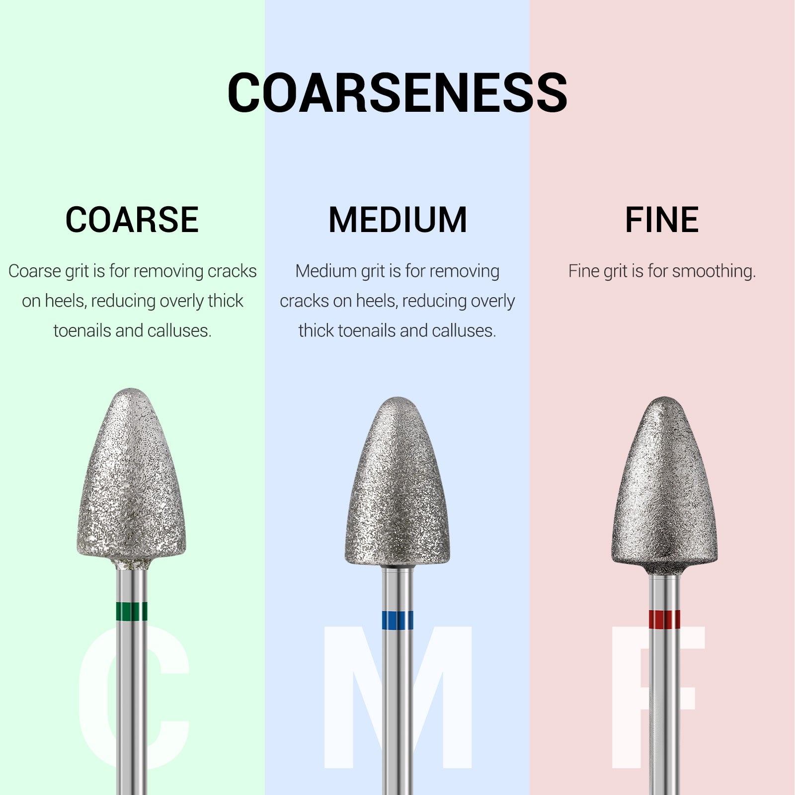 3Pcs 8mm Diamond Pedicure Cone Drill Bits Set - 图片2