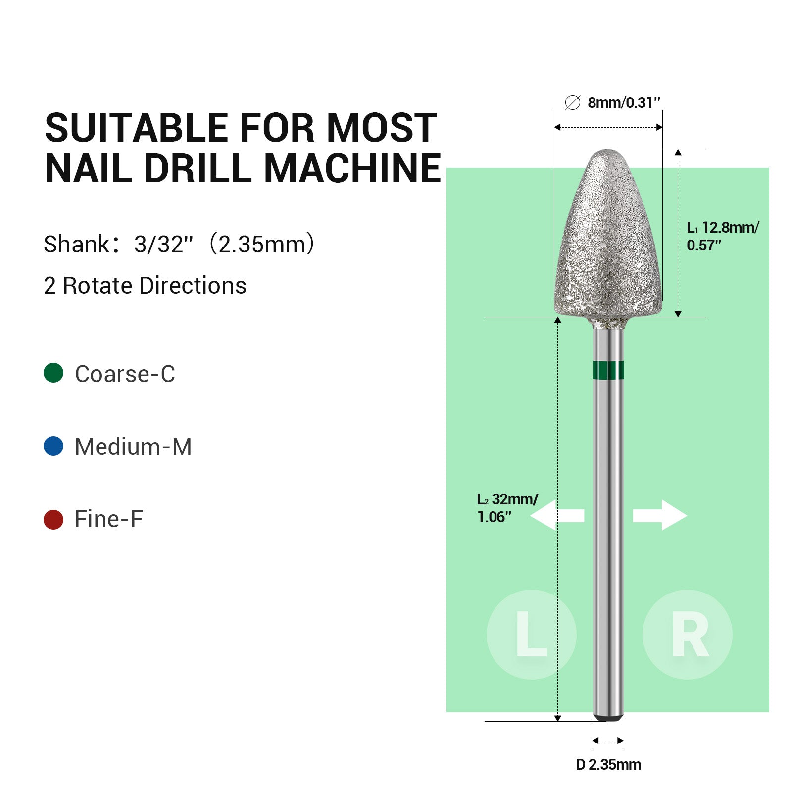 3Pcs 8mm Diamond Pedicure Cone Drill Bits Set - 图片3