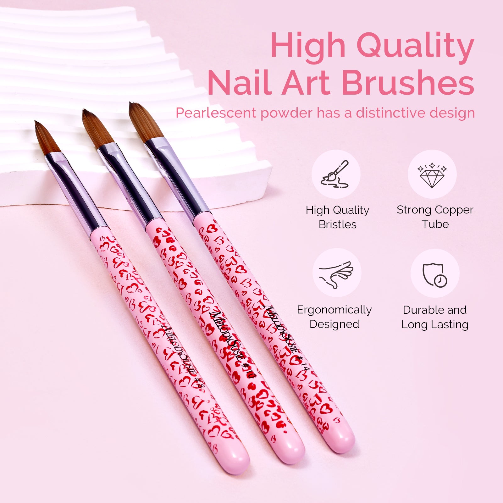 3Pcs Acrylic Nail Brush Set - Pink - 图片2
