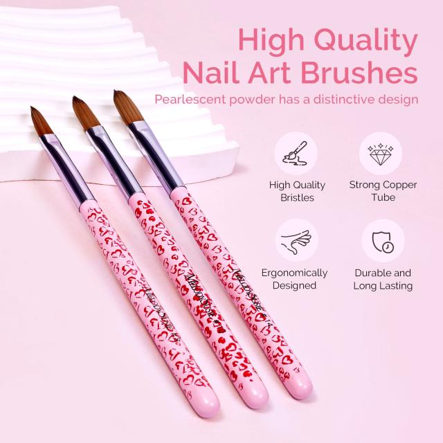 3Pcs Acrylic Nail Brush Set - Pink