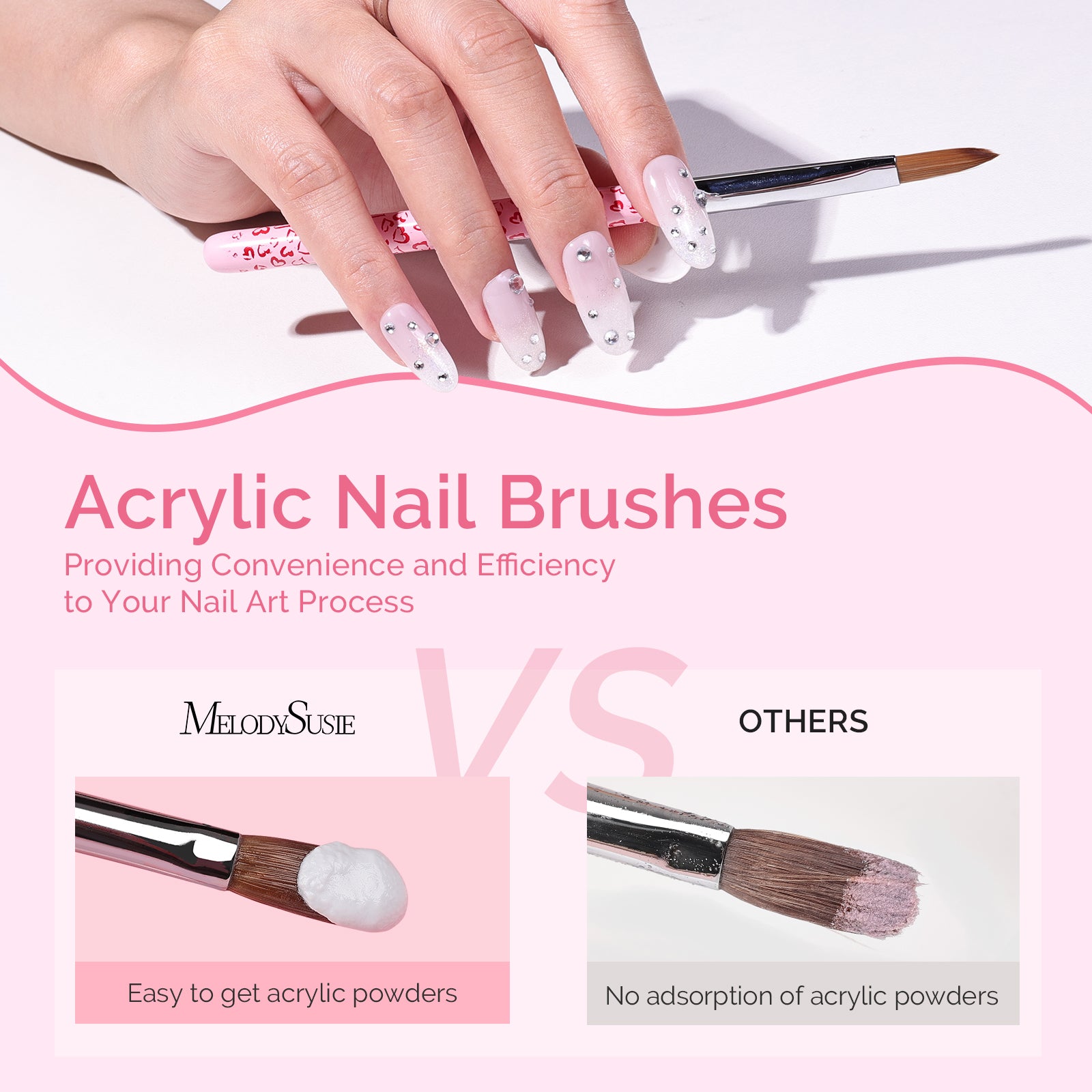 3Pcs Acrylic Nail Brush Set - Pink - 图片3