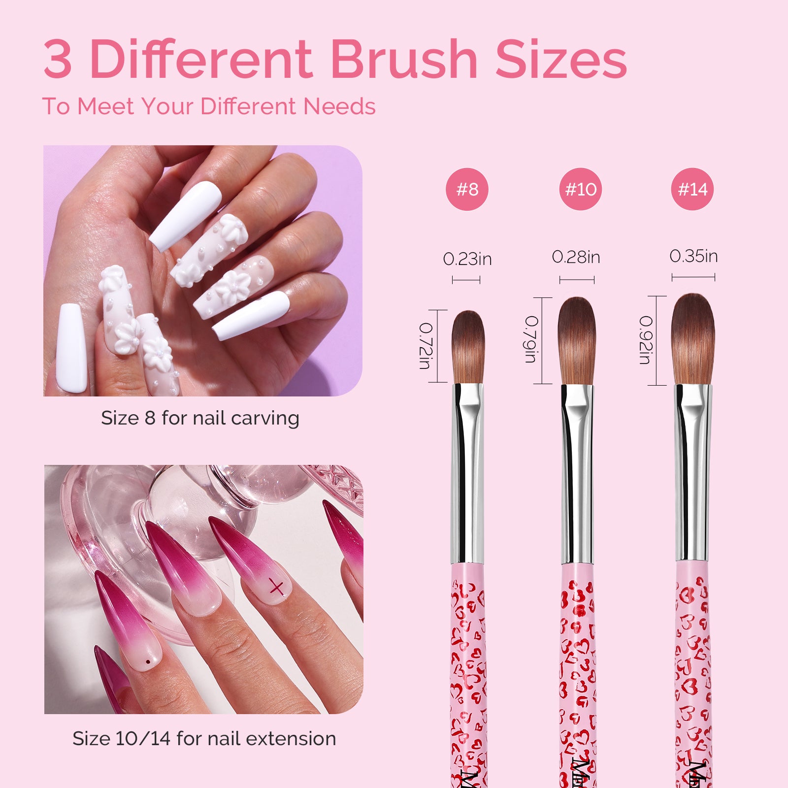 3Pcs Acrylic Nail Brush Set - Pink - 图片5