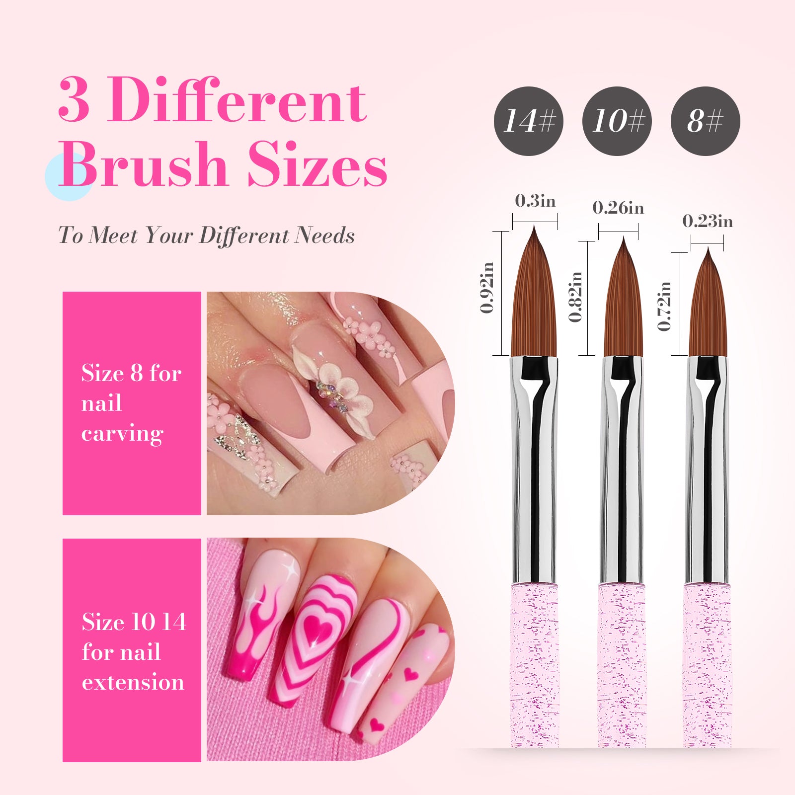 Acrylic Nail Brush Set (3Pcs) - Pink - 图片4