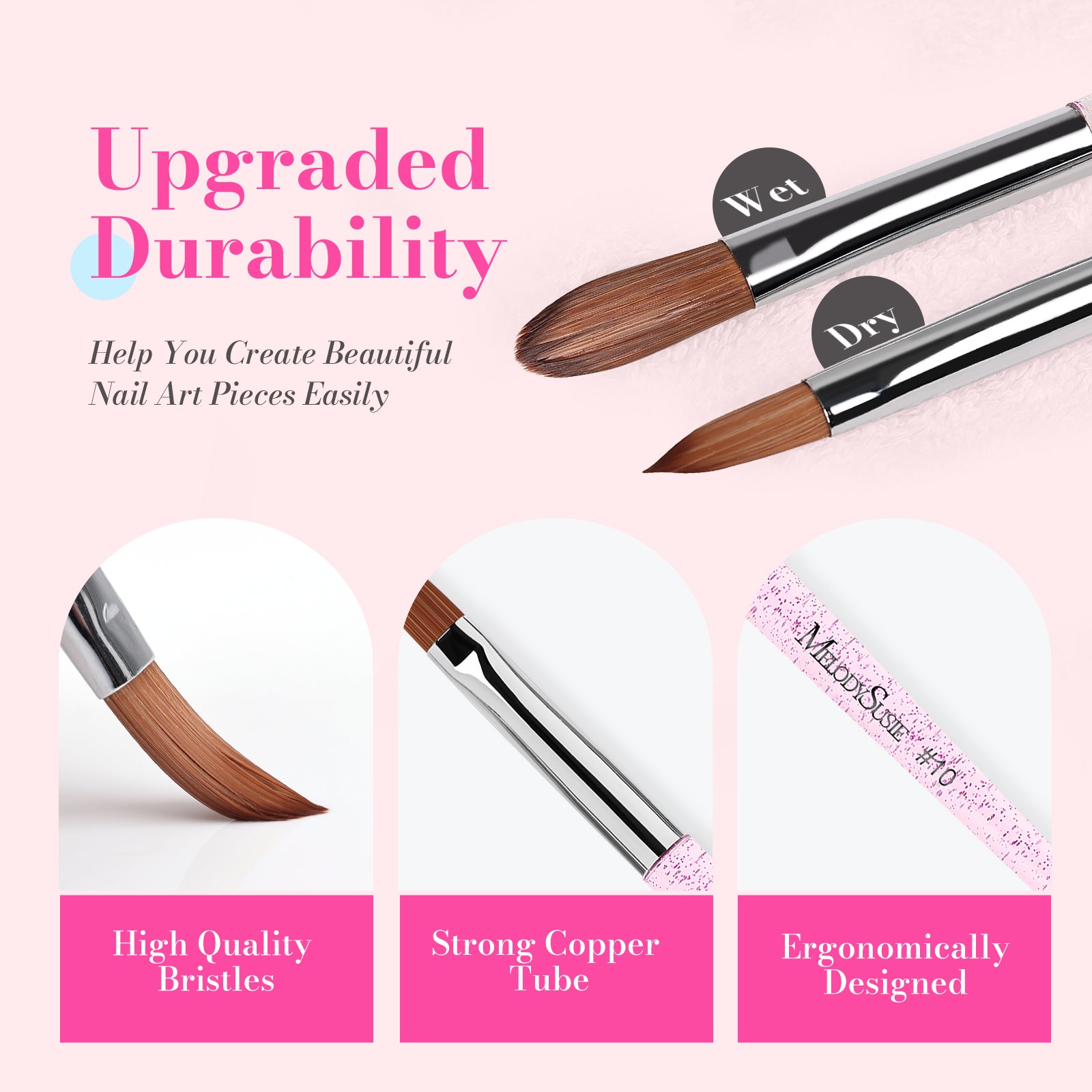 Acrylic Nail Brush Set (3Pcs) - Pink - 图片5