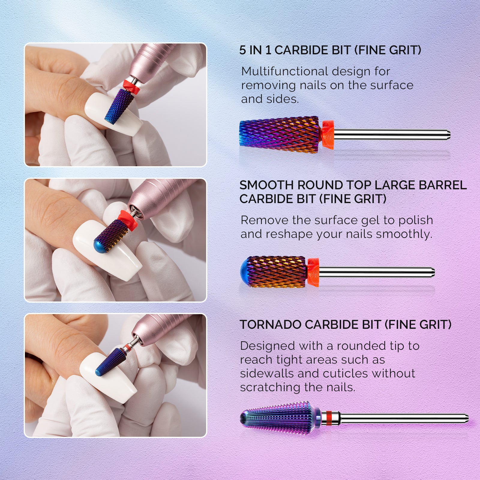 3Pcs Carbide Tungsten Nail Drill Bits Set - 图片4