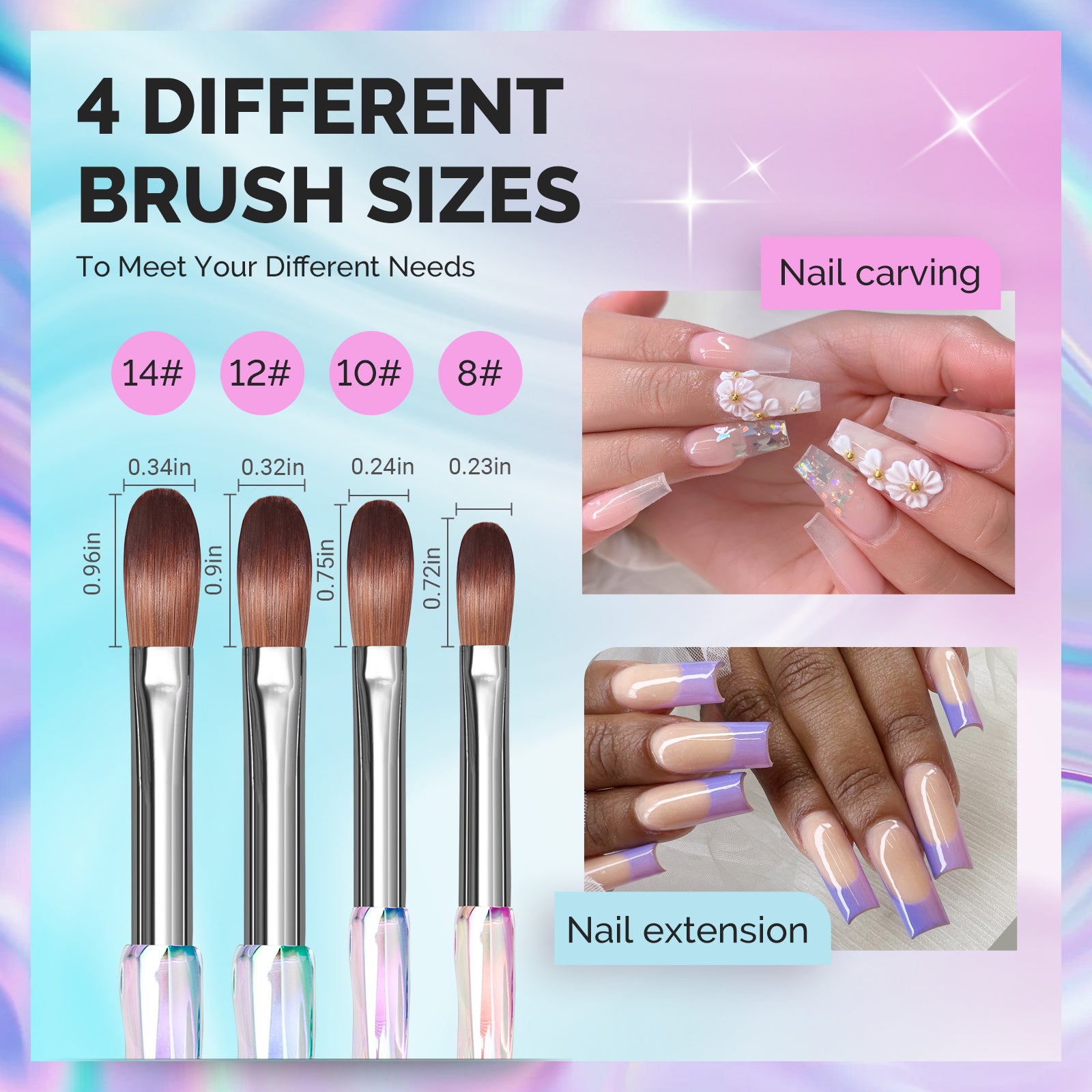 4Pcs Acrylic Nail Brush Set - Size 8/10/12/14 - 图片4