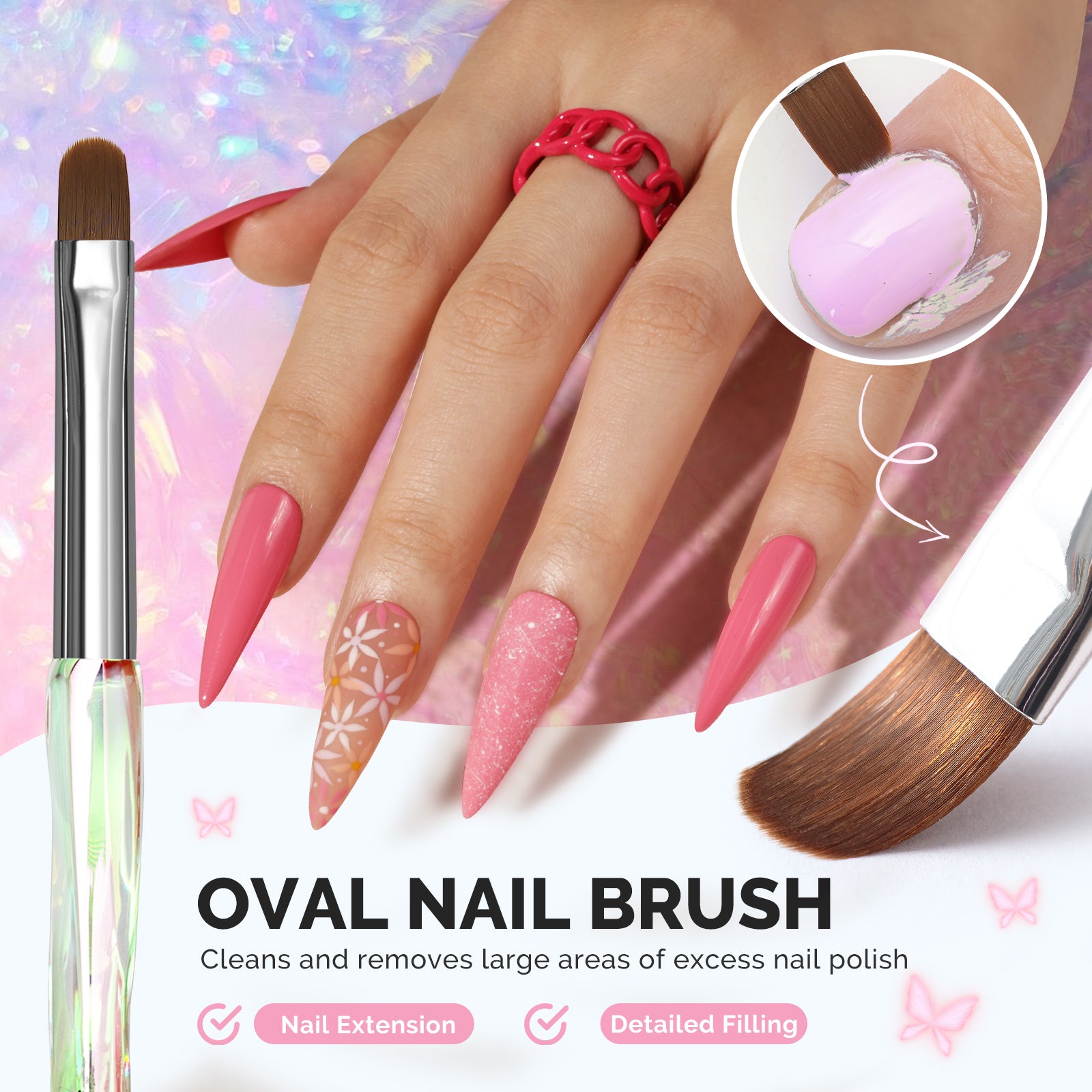 4Pcs Nail Art Clean Up Brushes - Flat/Oval/Angled/Carved - 图片5