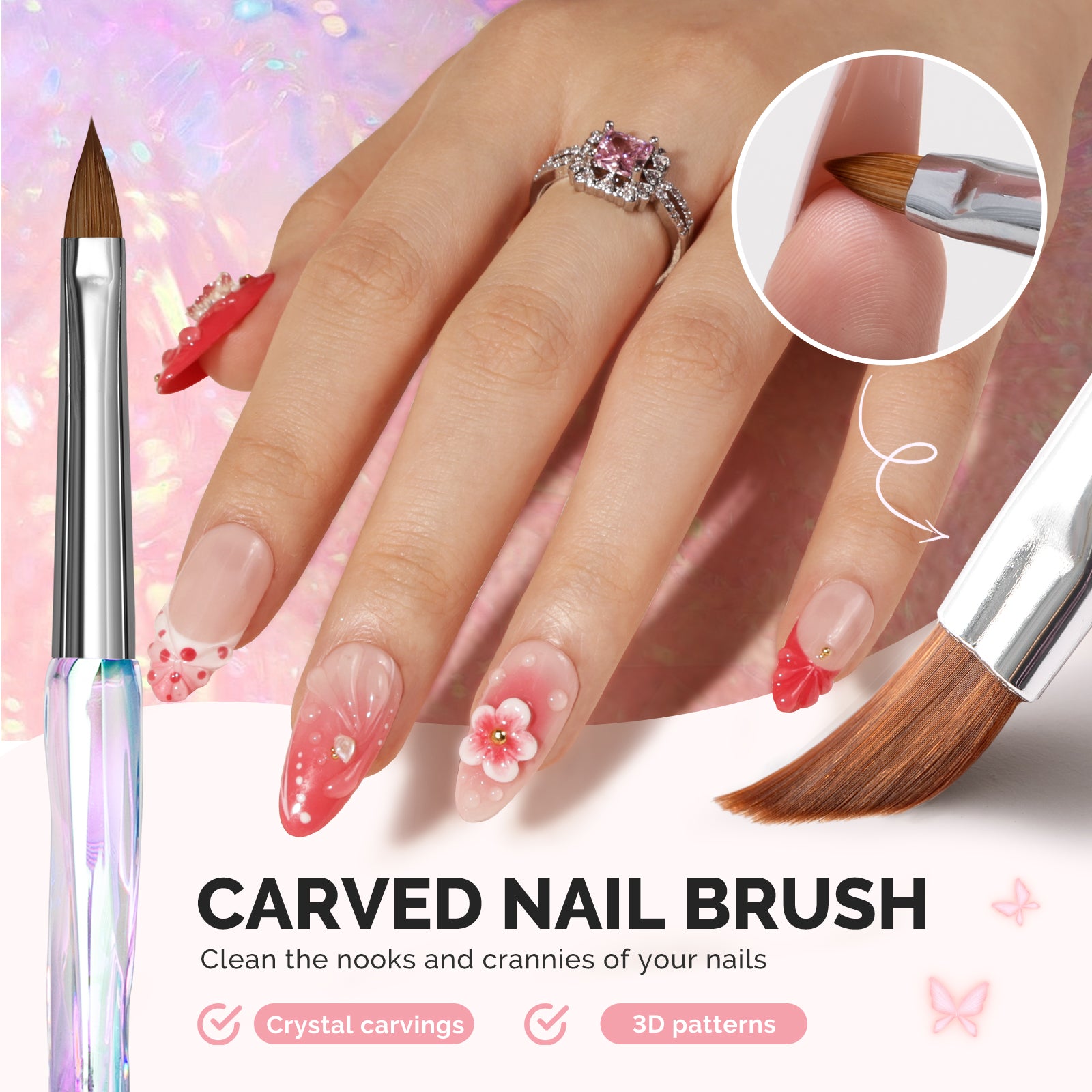 4Pcs Nail Art Clean Up Brushes - Flat/Oval/Angled/Carved - 图片6