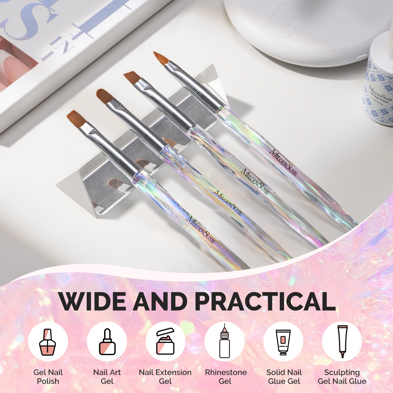 4Pcs Nail Art Clean Up Brushes - Flat/Oval/Angled/Carved - 图片7