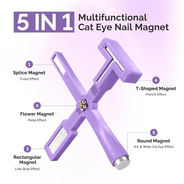 5 in 1 Multifunctional Cat Eye Gel Nail Polish Magnet - Purple