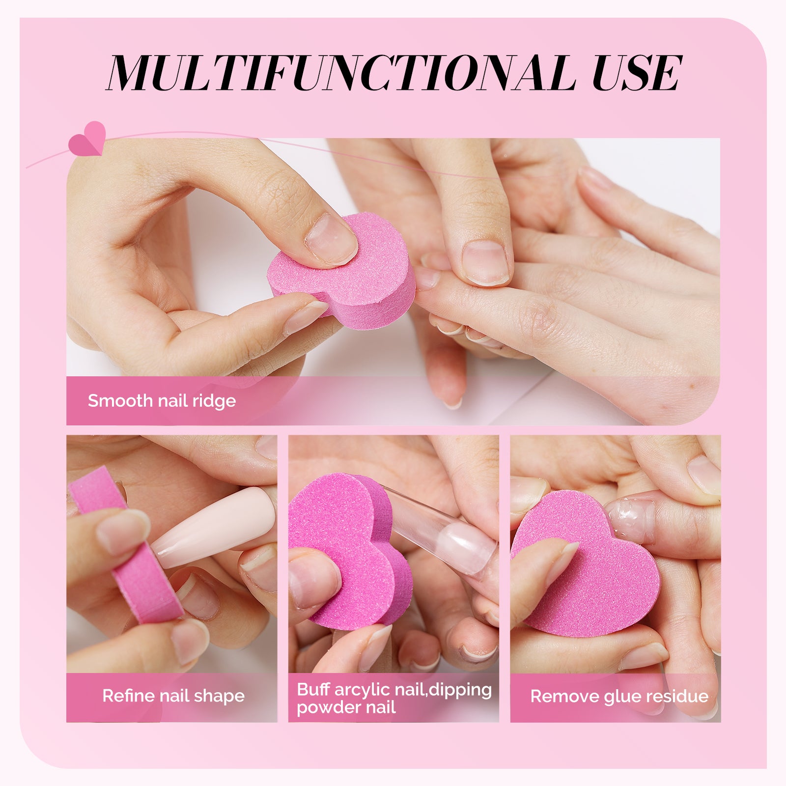 50Pcs Heart Shape Mini Nail Buffer Block 100/180 Grit - 图片6