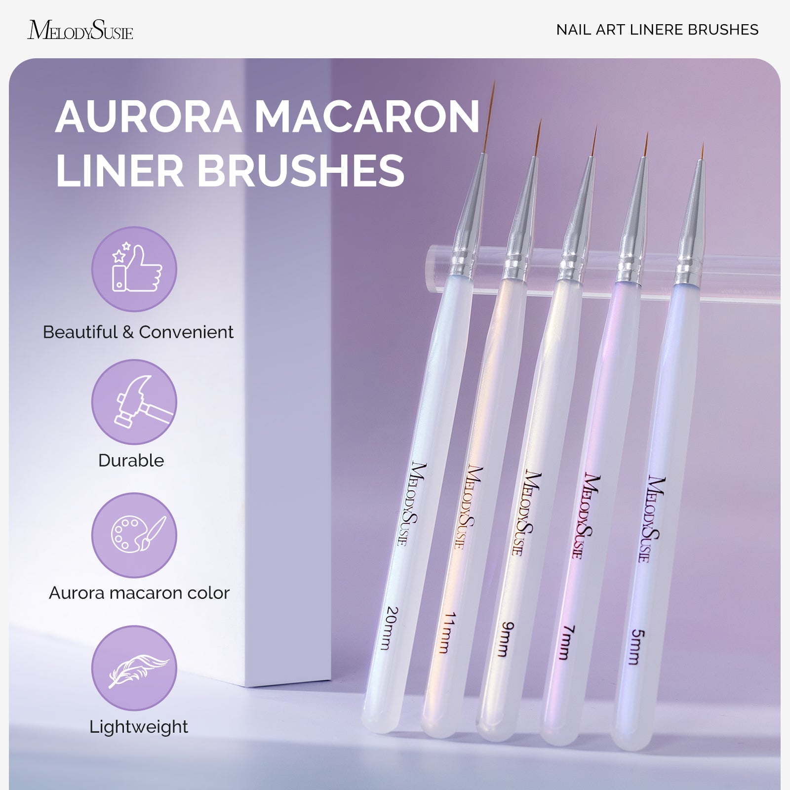 5Pcs Nail Art Liner Brushes - Sizes 5/7/9/11/20mm - 图片4