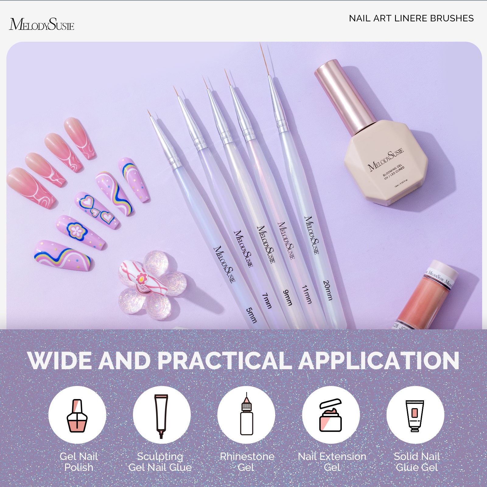 5Pcs Nail Art Liner Brushes - Sizes 5/7/9/11/20mm - 图片2