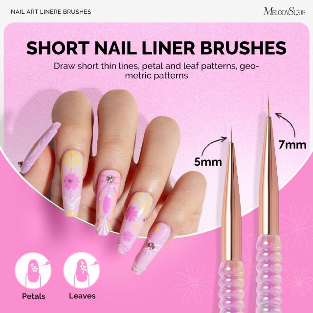 5Pcs Nail Art Liner Brushes with Nail Brush Holder - Sizes 5/7/9/11/20mm