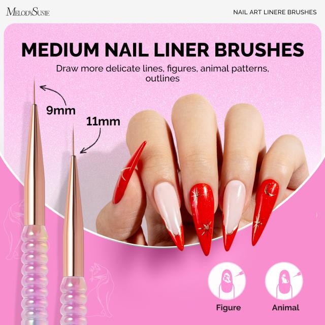 5Pcs Nail Art Liner Brushes with Nail Brush Holder - Sizes 5/7/9/11/20mm
