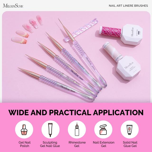 5Pcs Nail Art Liner Brushes with Nail Brush Holder - Sizes 5/7/9/11/20mm