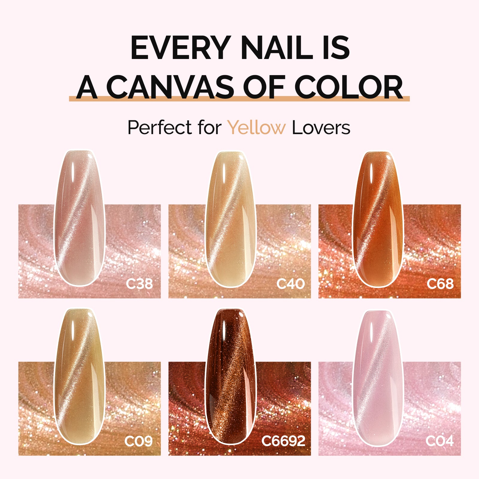 6 Colors Jeweliver Cat Eye Gel Nail Polish Set 0.5 fl oz/15ml - Yellow - 图片3