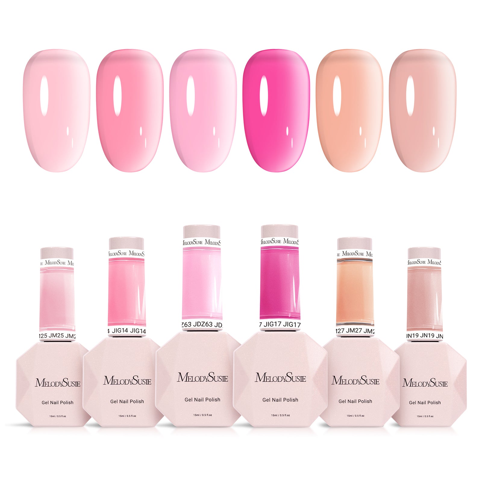 6 Colors Jeweliver Jelly TPO-Free Gel Nail Polish Set 0.5 fl oz/15ml - Pink