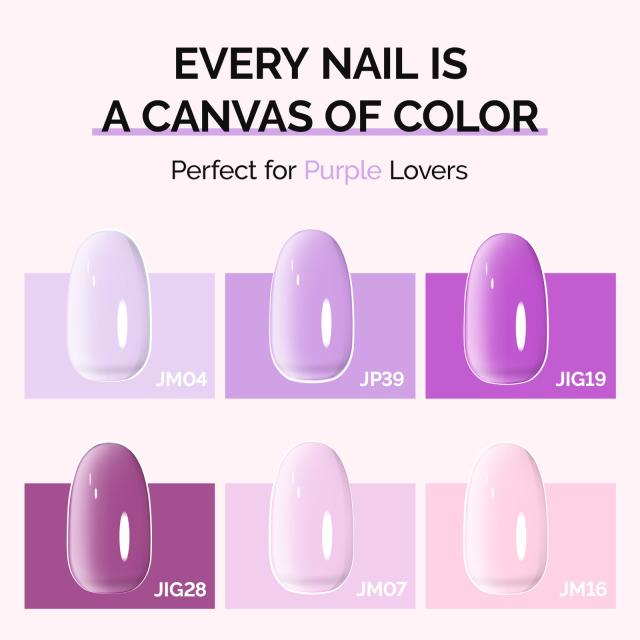 6 Colors Jeweliver Jelly TPO-Free Gel Nail Polish Set 0.5 fl oz/15ml - Purple