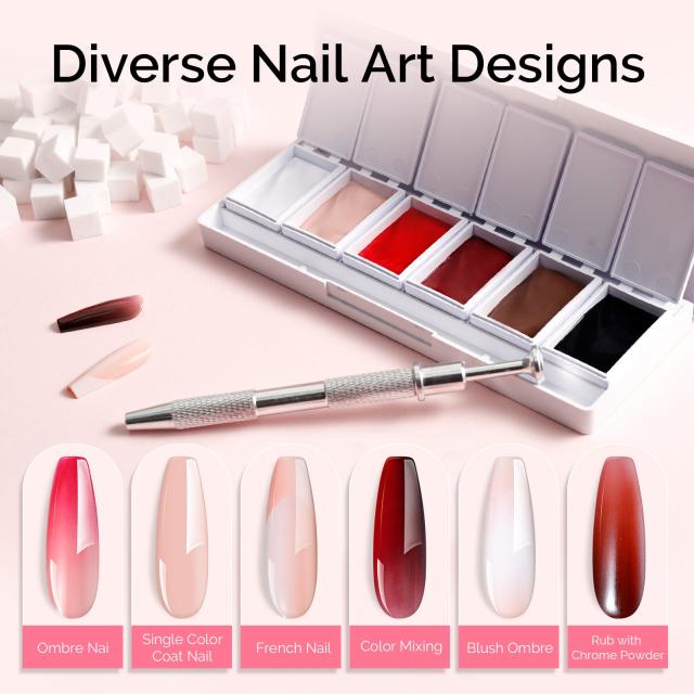 6 Colors Ombre Gel Polish with 100 Sponges & Metal Grabber Set