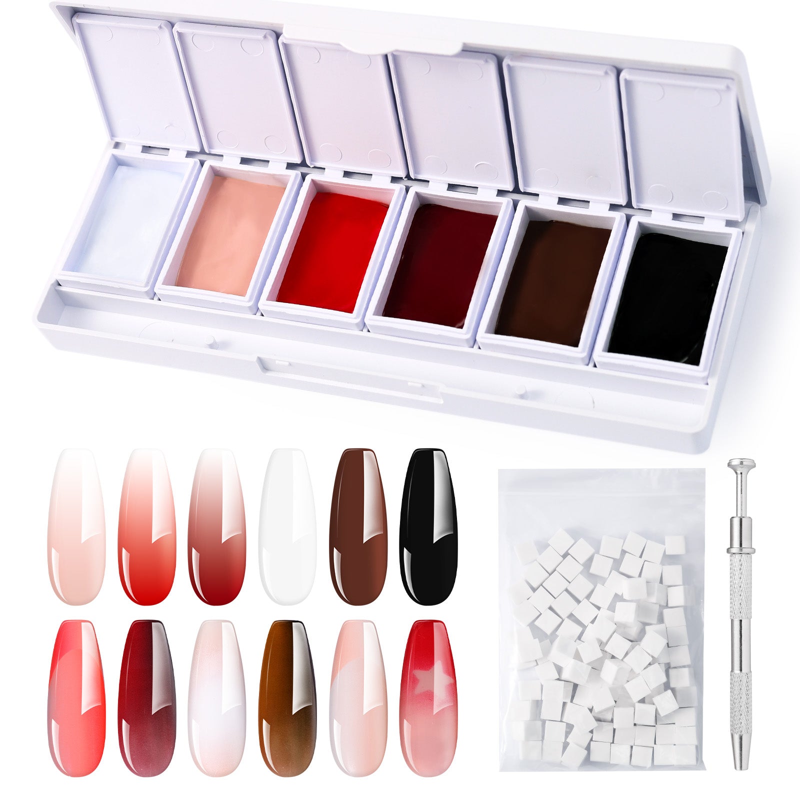 6 Colors Ombre Gel Polish with 100 Sponges & Metal Grabber Set - 图片8