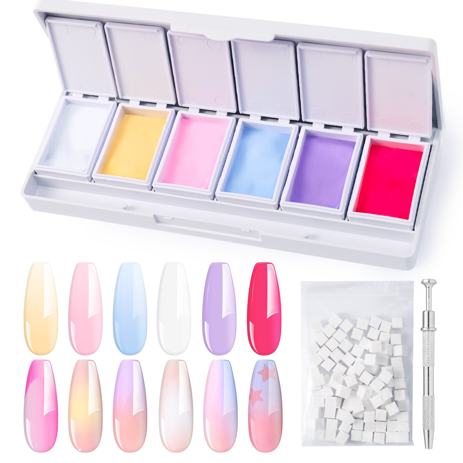 6 Colors Ombre Gel Polish with 100 Sponges & Metal Grabber Set