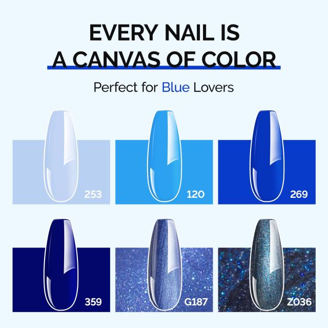 6 Colors TPO-Free Thick Gel Nail Polish Set 15ml - Blue